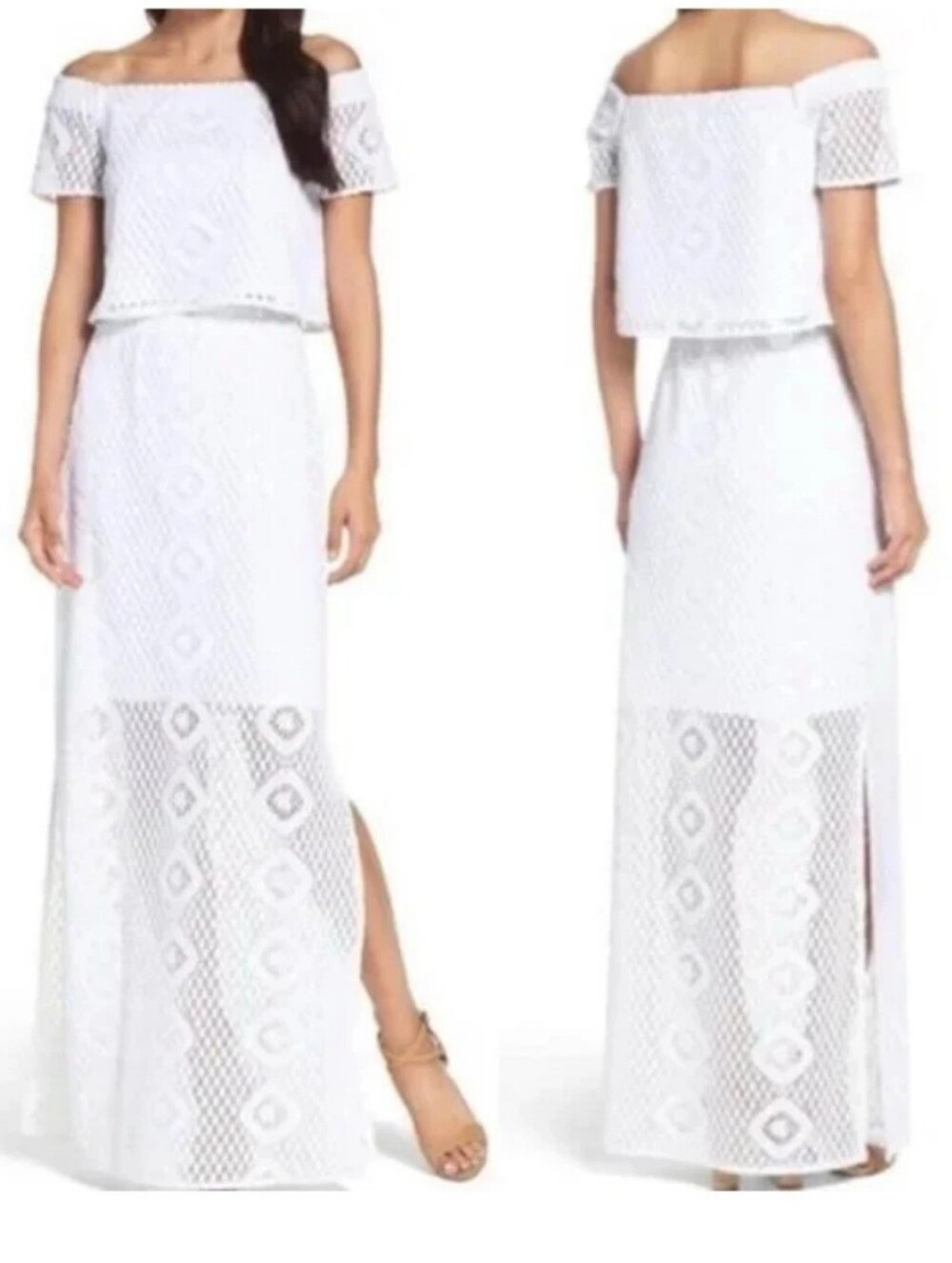 Lilly Pulitzer Mansi Set Two Piece Top Skirt Lace White Size M